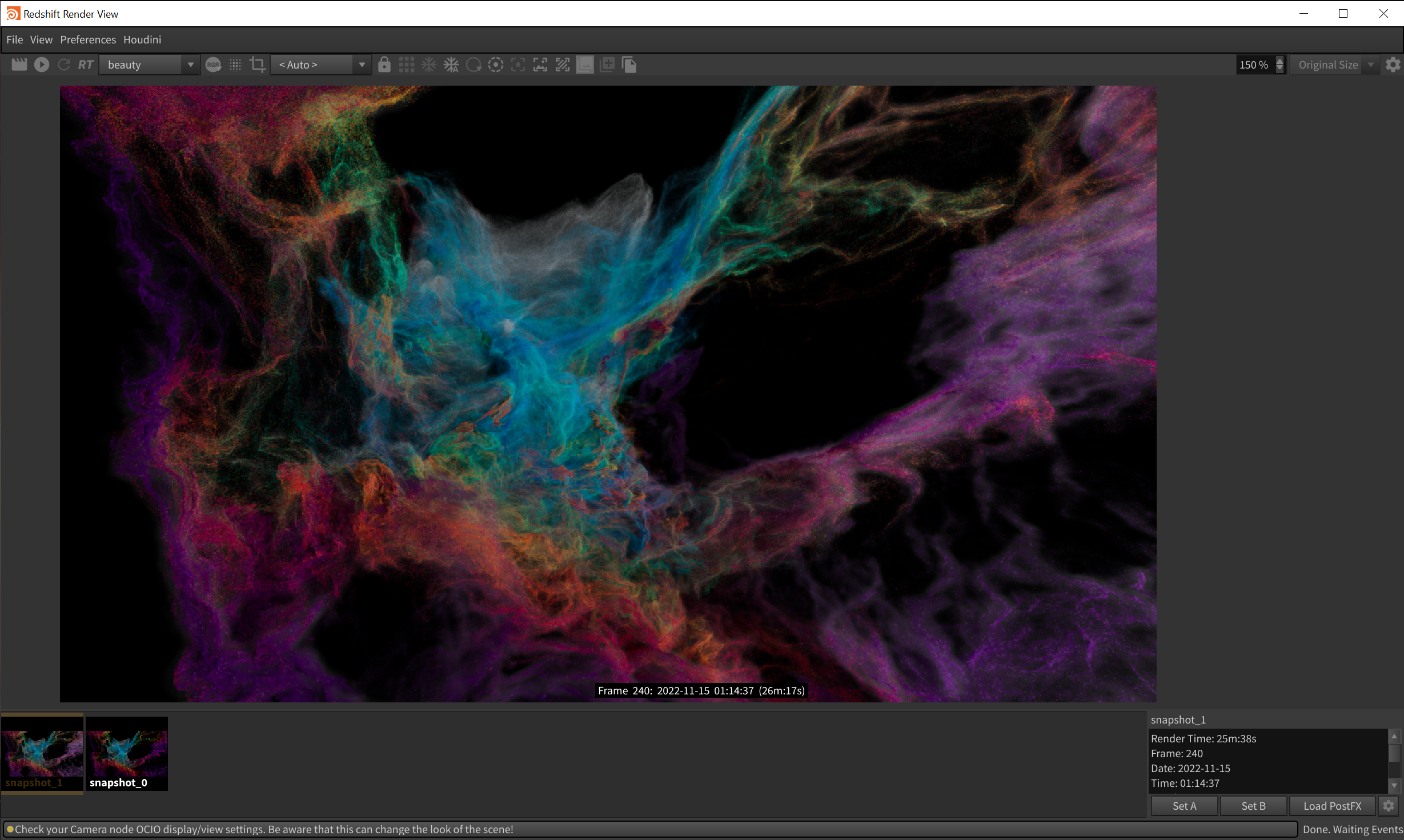 Little render test — stacking particles on low-res volume